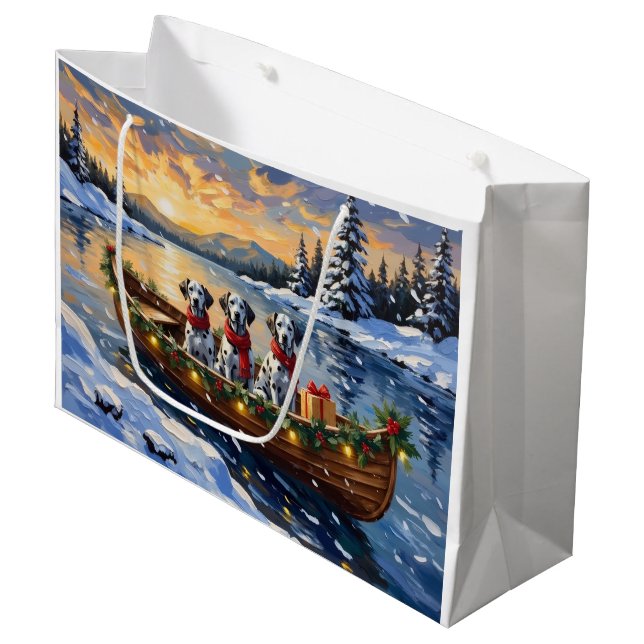 Sacola Para Presentes Grande Dalmatian Christmas Boat Holiday (Frente inclinada)