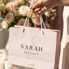 Sacola Para Presentes Grande Dama de Honra com Monograma Rosa Personalizado