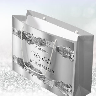 Sacola Para Presentes Grande Dama de honra com nome prateado elegante