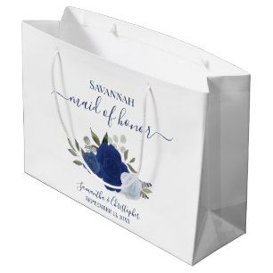 Sacola Para Presentes Grande Dama de Honra de Casamento Rosas em Aquarela Boho 