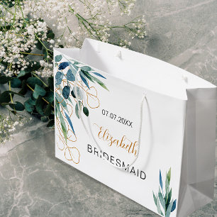 Sacola Para Presentes Grande Damas de honra com nome em dourado e verde de euca