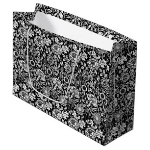 Sacola Para Presentes Grande Damasco do cravo de Nouveau da arte, preto e