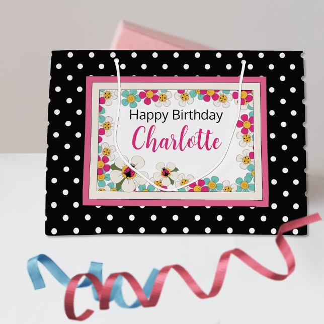 Sacola Para Presentes Grande Damybugs e Flores Aniversário (Criador carregado)