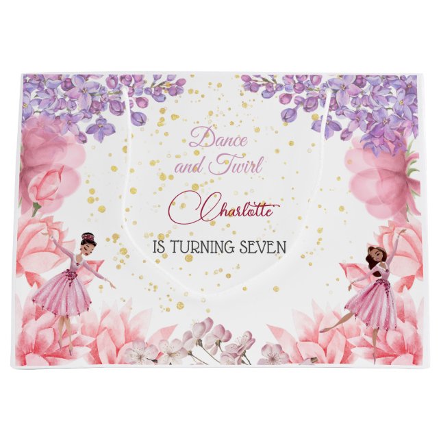 Sacola Para Presentes Grande Dança e aniversário de bailarina (Frente)