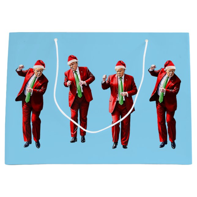 Sacola Para Presentes Grande Dançando Donald Trump Christmas MAGA (Frente)
