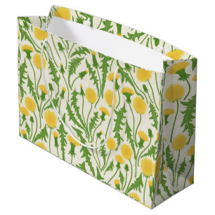 Sacola Para Presentes Grande Dandeliões, verdes, amarelos e brancos