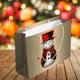 Sacola Para Presentes Grande Dapper Snowman Adorável em Veludo Vermelho