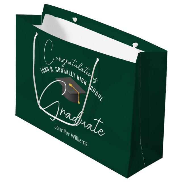 Sacola Para Presentes Grande Dark Green Graduate Customized Graduation Party (Frente inclinada)