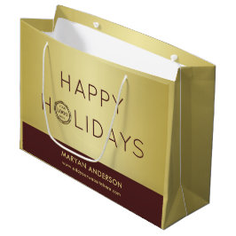 Sacola Para Presentes Grande Dark-red gold design,Logo or Photo in gold circle,