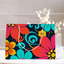 Sacola Para Presentes Grande Decoração da dopamina - Flores Brilhantes - Retro