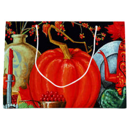 Sacola Para Presentes Grande Decoração de Abóbora de Pintura Antiquada Festiva 