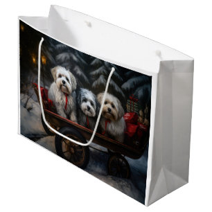 Sacola Para Presentes Grande Decoração de Natal de Havanese Snowy Sleigh