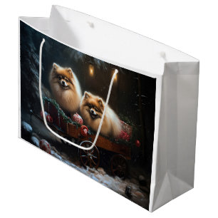 Sacola Para Presentes Grande Decoração de Natal Pomeraniana Snowy Sleigh