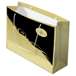 Sacola Para Presentes Grande Decoração de ouro de luxo em ouro e preto, Monogra