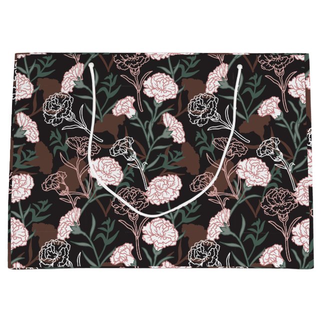 Sacola Para Presentes Grande Delicar Cravos Rosa com Folhas Verdes Florais (Frente)