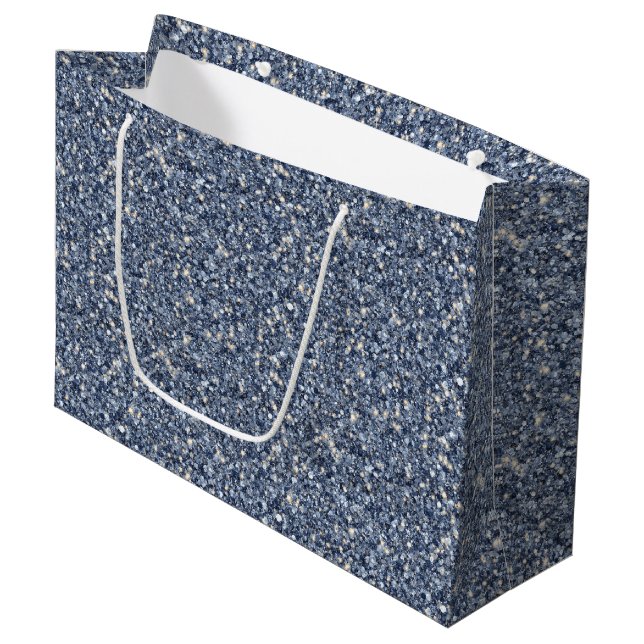 Sacola Para Presentes Grande Denim Blue Glitter Birthday (Frente inclinada)