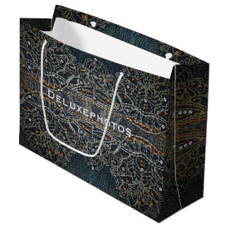 Sacola Para Presentes Grande Denim Gems