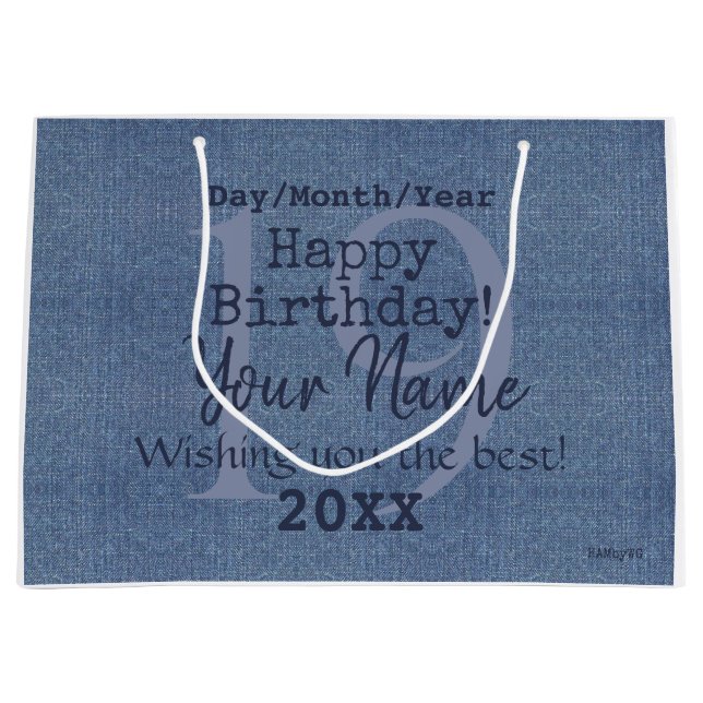 Sacola Para Presentes Grande Denim Look Personalizable Gift Bag HAMbyWG (Frente)