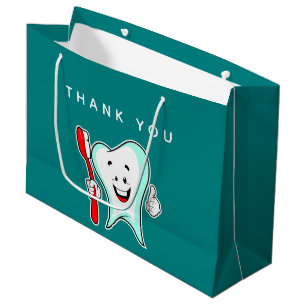 Sacola Para Presentes Grande Dente feliz com cuidado dentário Obrigado