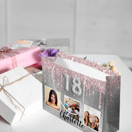 Sacola Para Presentes Grande Derramamento de 18 anos cor-de-prata cor-de-rosa p