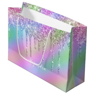 Sacola Para Presentes Grande Derrames holográficos coloridos de na moda elegant