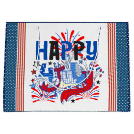 Sacola Para Presentes Grande Desenho de Celebração Patriótica Feliz 4 de Julho