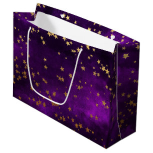 Sacola Para Presentes Grande Desenho de Estrelas Douradas Celestiais Elegantes