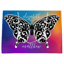 Sacola Para Presentes Grande Desenho de saco de presente de borboleta elegante 