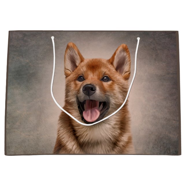Sacola Para Presentes Grande Desenho do cão Shiba Inu em Japonês Grande Saco de (Frente)