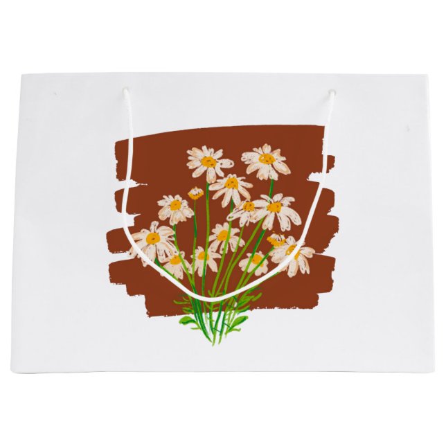 Sacola Para Presentes Grande Desenho floral rústico em fundo marrom (Frente)