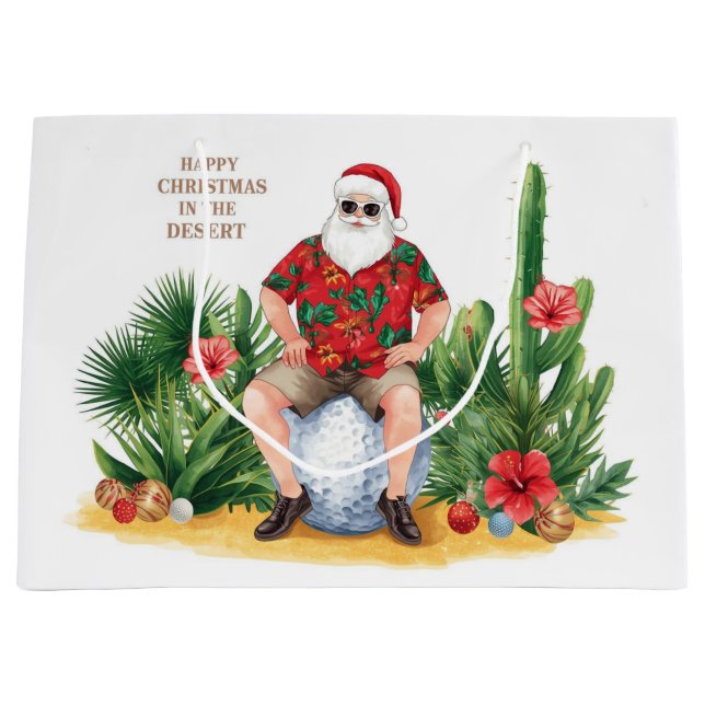 Sacola Para Presentes Grande Desert Christmas with Cactus Santa Claus  (Frente)