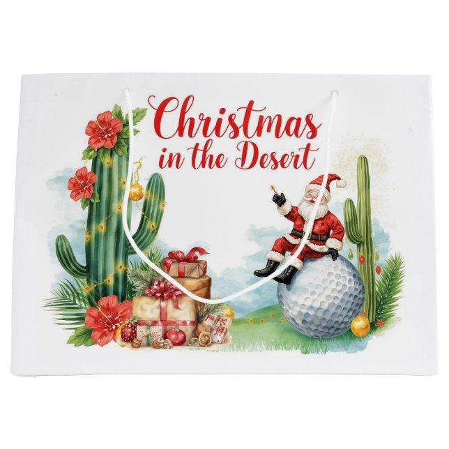 Sacola Para Presentes Grande Desert Christmas with Cactus Santa Claus  (Frente)