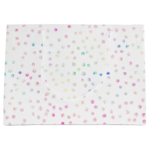 Sacola Para Presentes Grande Design Branco de Pontos de Confetti Iridescentes E