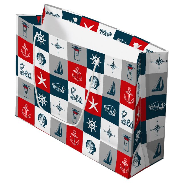 Sacola Para Presentes Grande Design com tema náutico (Frente inclinada)