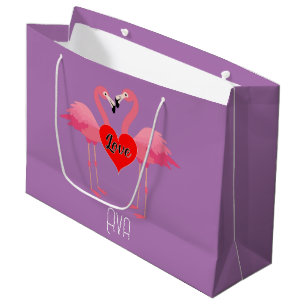 Sacola Para Presentes Grande Design de Amor Flamingo Rosa - Saco do Presente -