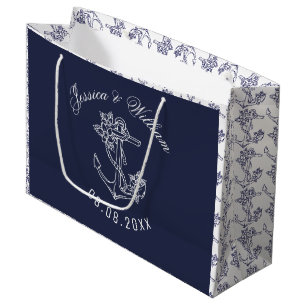 Sacola Para Presentes Grande Design de Casamento de Âncoras de Barcos Brancos