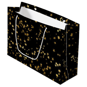 Sacola Para Presentes Grande Design de Estrelas Douradas Celestiais Elegantes e