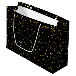 Sacola Para Presentes Grande Design de Estrelas Douradas Celestiais Elegantes e