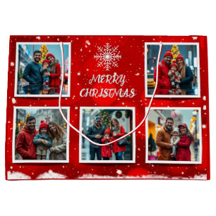 Sacola Para Presentes Grande Design de Foto de Família de Natal Moderno e Elega
