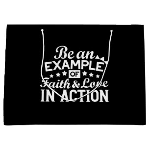 Sacola Para Presentes Grande Design de Motivação Cristã - Fé, Amor e Ato