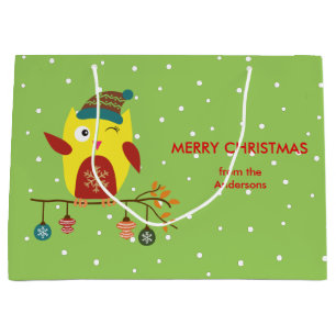 Sacola Para Presentes Grande Design de Natal da Coruja de inverno Personalizada