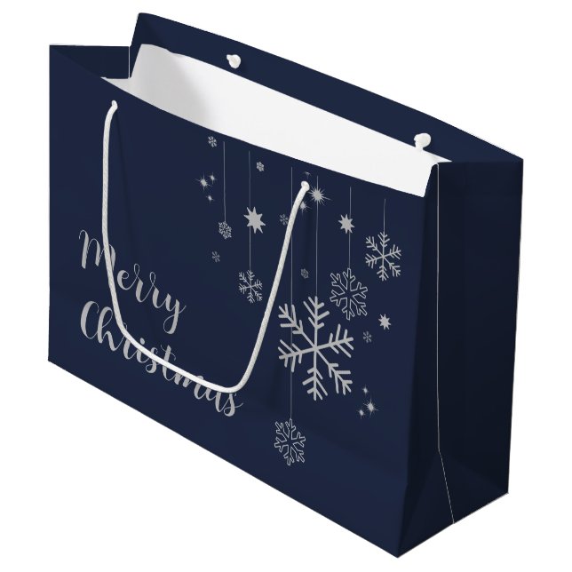 Sacola Para Presentes Grande Design de Natal mínimo com flocos de neve (Frente inclinada)