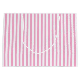 Sacola Para Presentes Grande Design de padrão de listra vertical rosa branco