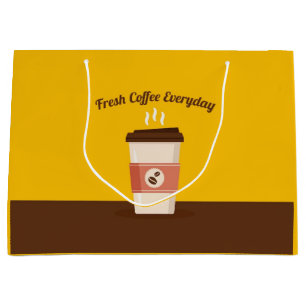 Sacola Para Presentes Grande Design de papel de café em xícara quente Loja de b