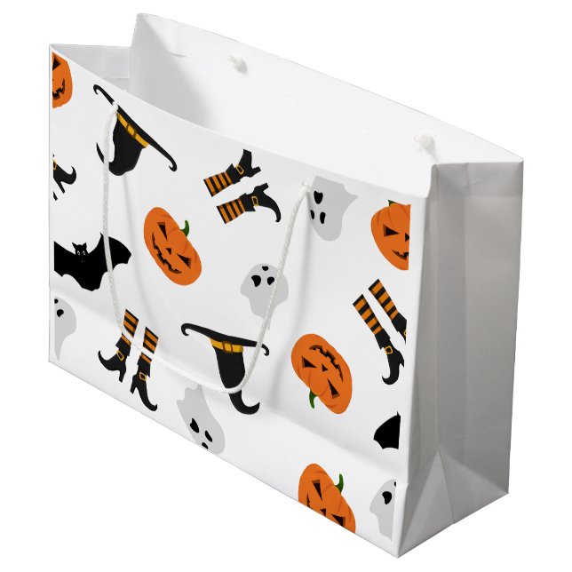 Sacola Para Presentes Grande Design de Presente com Padrão de Halloween (Frente inclinada)