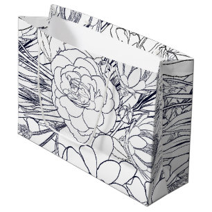 Sacola Para Presentes Grande Design de Rapariga Floral Desenhada em Linha Moder