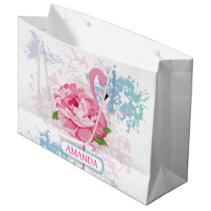 Sacola Para Presentes Grande Design Floral rosa-rosa personalizado