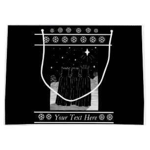 Sacola Para Presentes Grande Design preto e branco do Natal da estrela de três