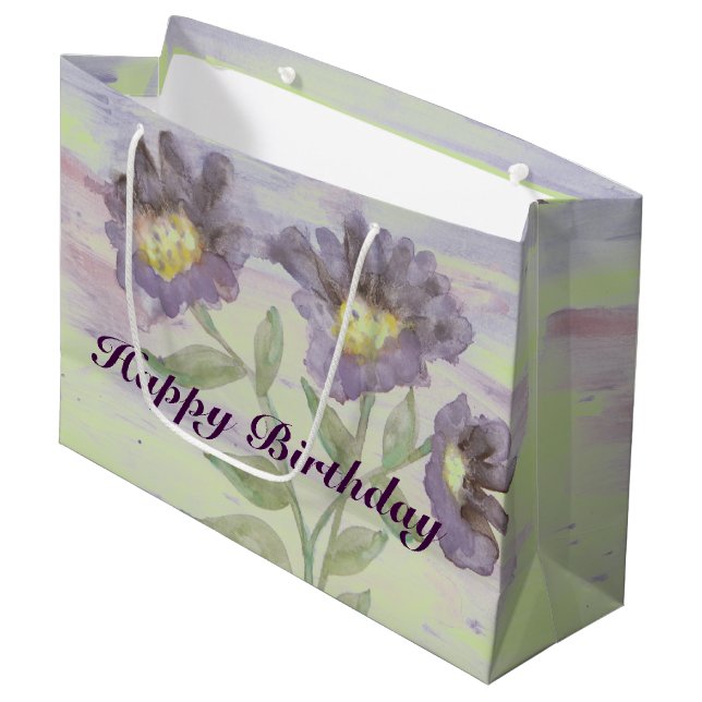 Sacola Para Presentes Grande Designer Flor Roxo (Frente inclinada)
