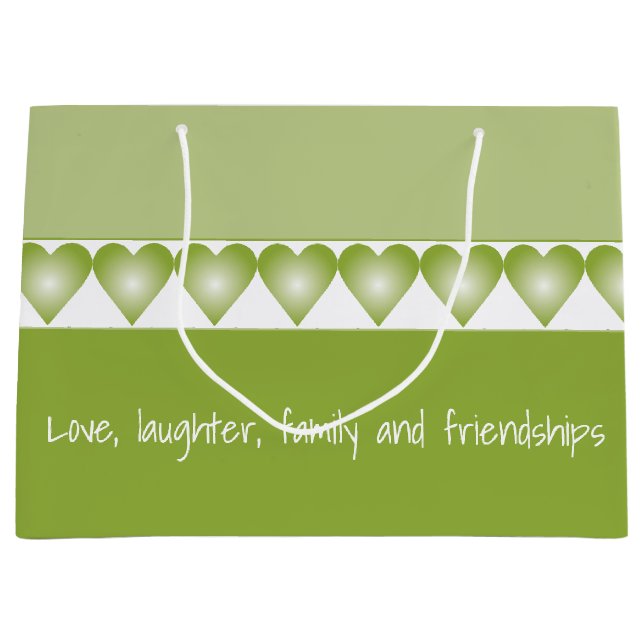 Sacola Para Presentes Grande Destaque com Padrão de Coração Verde (Frente)